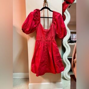 Anthropologie size medium puff sleeve red mini dress
